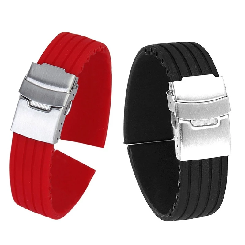 2Pcs Waterproof Silicone Rubber Watch Strap with Deployant Buckle 24Mm - Red & with Stainless Steel Buckle Pin Stripe Pattern Bl
2Pcs Waterproof Silicone Rubber Watch Strap with Deployant Buckle 24Mm - Red & with Stainless Steel Buckle Pin Stripe Pattern Bl
