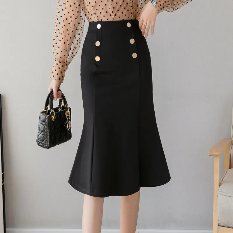 Midi Skirt Women Fashion Double Breasted High Waist Skirt Office Lady Elegant Ruffled Skirts Female Fashion Black Business Skirt
Midi Skirt Women Fashion Double Breasted High Waist Skirt Office Lady Elegant Ruffled Skirts Female Fashion Black Business Skirt