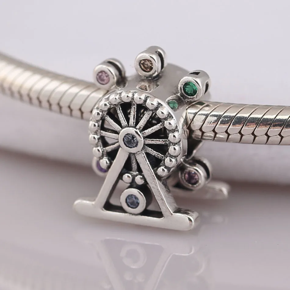 

Authentic S925 Silver DIY Jewelry Ferris Wheel Charms fit Pandora Bracelet Girl Lady Birthday Gift Multi-Colored Crystal