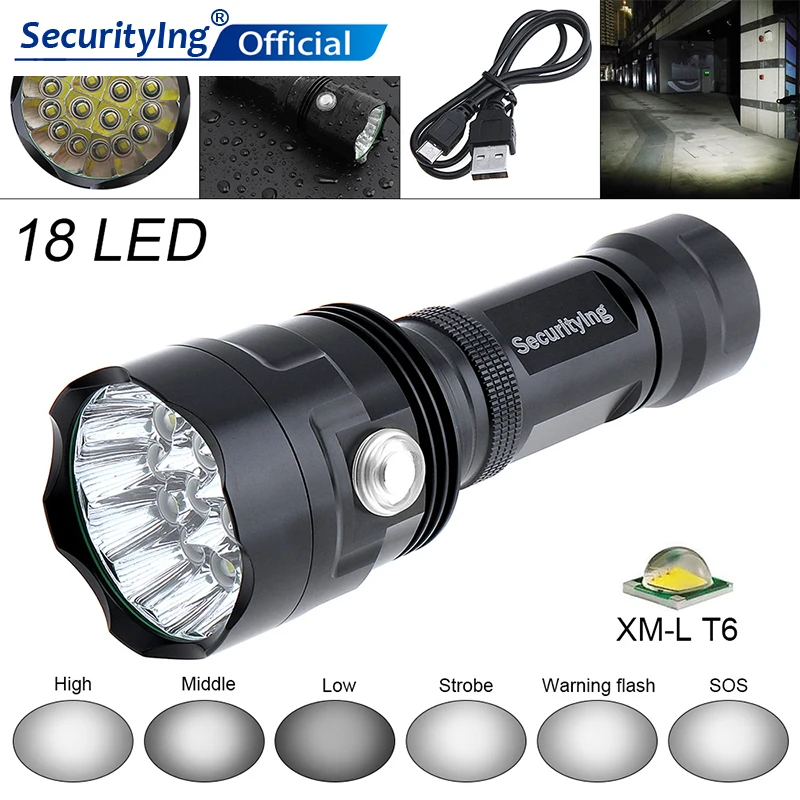 SecurityIng Super Bright 18x XM-L T6 LED 9000Lumens Flashlight Torch Support USB charging for Household / Outdoor
SecurityIng Super Bright 18x XM-L T6 LED 9000Lumens Flashlight Torch Support USB charging for Household / Outdoor