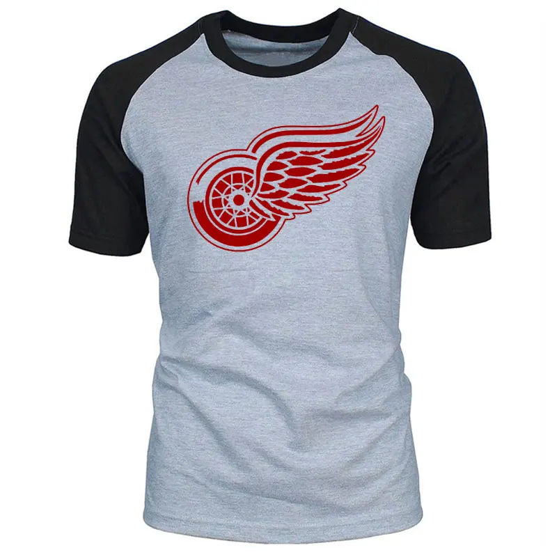 

Summer Novelty Men T Shirts Detroit Red Wings T-shirt cotton Shoulder splicing Big & Tall Logo Fashion Wings Short Sleeve Tees