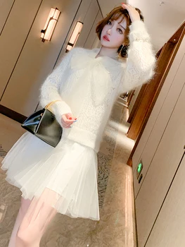 Furry hollow knit sweater + bow net yarn vest skirt two-piece women's 2020 autumn and winter new
Furry hollow knit sweater + bow net yarn vest skirt two-piece women's 2020 autumn and winter new