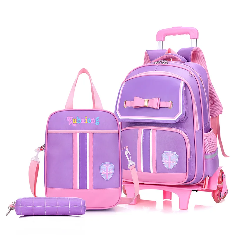 Водонепроницаемые детские школьные сумки на колесиках рюкзаки принцессы для