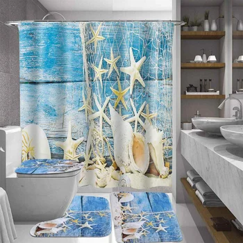 Conch Printed Pattern Waterproof Bath Shower Curtain Rug Set Non-slip Bath Mat Toliet Cover Polyester Bathroom Shower Curtain
Conch Printed Pattern Waterproof Bath Shower Curtain Rug Set Non-slip Bath Mat Toliet Cover Polyester Bathroom Shower Curtain