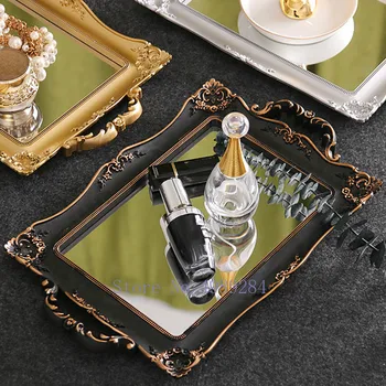 Creative Resin tray Retro European style Square Mirror Storage tray Display stand Jewelry storage wedding Decorative ornaments 
Creative Resin tray Retro European style Square Mirror Storage tray Display stand Jewelry storage wedding Decorative ornaments