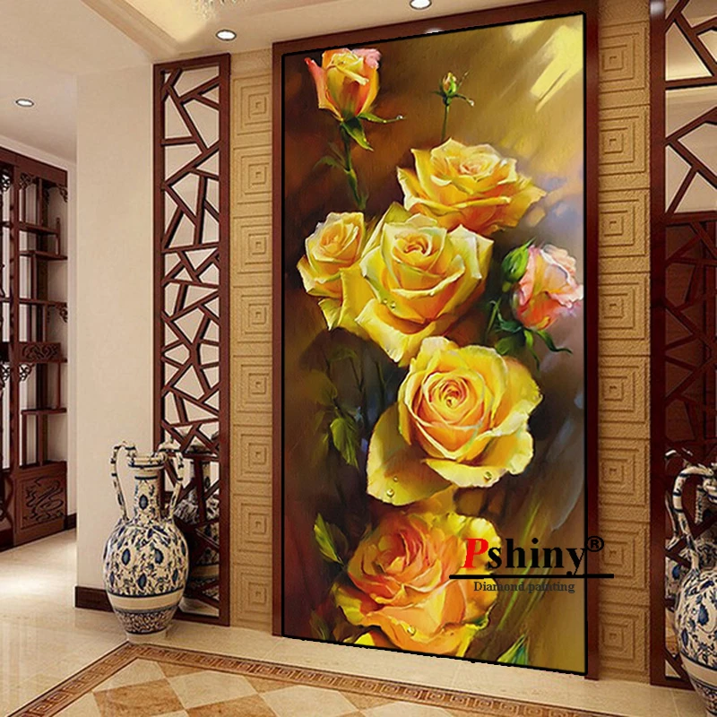 PSHINY 5D алмазная вышивка сделай сам распродажа желтые розы цветы полное сверление