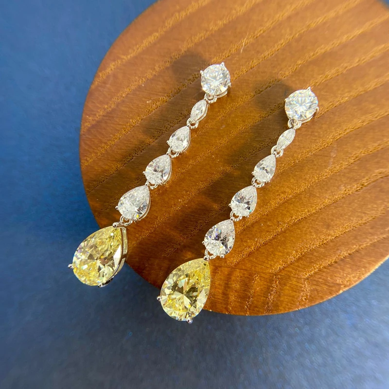 OEVAS Luxury 100% 925 Sterling Silver Created Moissanite Citrine Gemstone Drop Dangle Women Earrings Fine Jewelry Wholesale