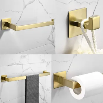 Brushed Gold Finished Bathroom accessories set Adhesive Clothes Hook Without Drilling, Stainless Steel for Bathroom Kitchen 
Brushed Gold Finished Bathroom accessories set Adhesive Clothes Hook Without Drilling, Stainless Steel for Bathroom Kitchen