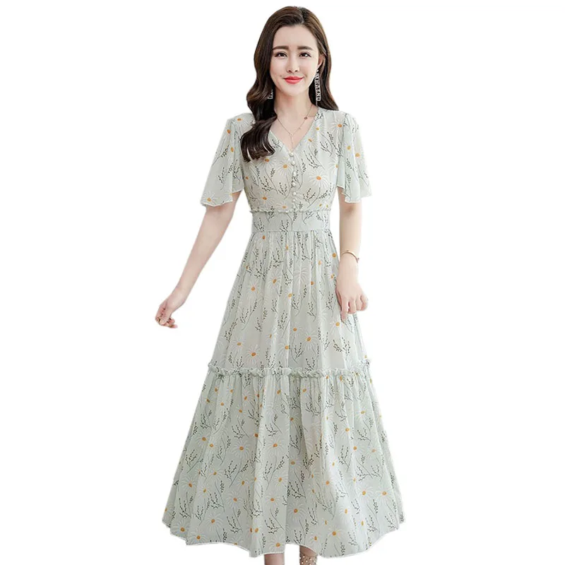 2021 Summer Korean Style Elegant Dress women vintage Print V-neck Short Sleeve Fashion Casual Chiffon Long Dresses Vestido
2021 Summer Korean Style Elegant Dress women vintage Print V-neck Short Sleeve Fashion Casual Chiffon Long Dresses Vestido