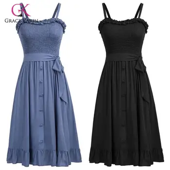 Grace Karin Sexy Women's Ruffle Decorated Neck Flared A-Line Strappy Cotton Dress Summer Solid Color Buttons Elegant Sling Dress
Grace Karin Sexy Women's Ruffle Decorated Neck Flared A-Line Strappy Cotton Dress Summer Solid Color Buttons Elegant Sling Dress