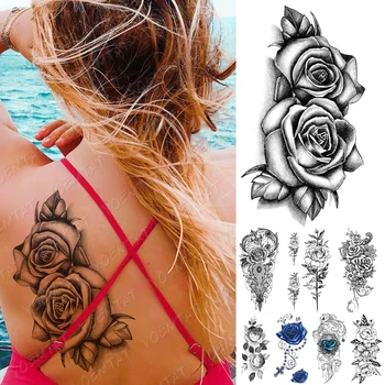 Waterproof Temporary Tattoo Sticker 3D Blue Lace Rose Flower Tattoos Line lotus Body Art Arm Fake Sleeve Tatoo Women Men
Waterproof Temporary Tattoo Sticker 3D Blue Lace Rose Flower Tattoos Line lotus Body Art Arm Fake Sleeve Tatoo Women Men