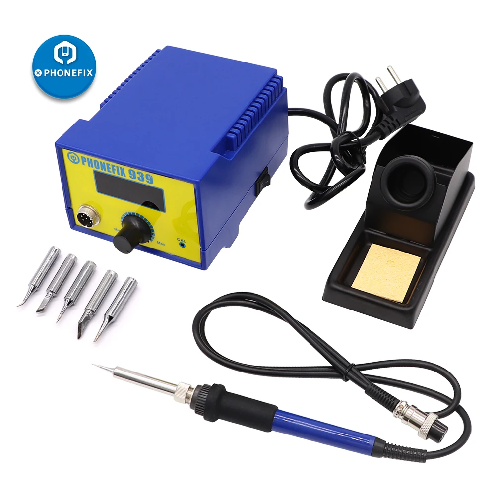 PHONEFIX 939 Soldering Iron Station Adjustable LED Display Solder Iron Tools with 6Pcs Tips for Mobile Phone Welding Repair
PHONEFIX 939 Soldering Iron Station Adjustable LED Display Solder Iron Tools with 6Pcs Tips for Mobile Phone Welding Repair
