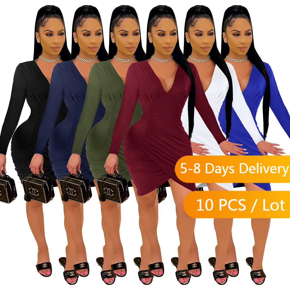 Bulk Items Wholesale Lots V Neck Bodycon Dress Women Autumn Long Sleeve Dress Party Night Club Elegant Ruched Sexy Mini Dresses
Bulk Items Wholesale Lots V Neck Bodycon Dress Women Autumn Long Sleeve Dress Party Night Club Elegant Ruched Sexy Mini Dresses