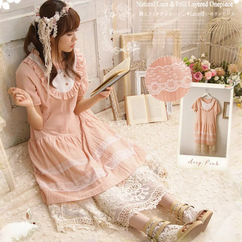 Summer Mori Girl Sweet Dress Women Short Sleeved Lace Patchwork Button Cotton Linenvestido De Mujer Midi Cute Dresses A092
Summer Mori Girl Sweet Dress Women Short Sleeved Lace Patchwork Button Cotton Linenvestido De Mujer Midi Cute Dresses A092