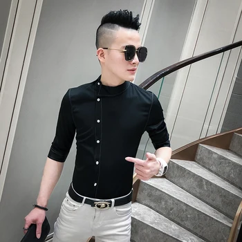 Fashions Black Shirt Oblique Button Design Slim Fit Casual Social Clothes
Fashions Black Shirt Oblique Button Design Slim Fit Casual Social Clothes