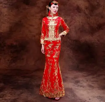 Chinese Cheongsam Embroidery Women Dress Evening Modern Wedding Bride Traditions Robe
Chinese Cheongsam Embroidery Women Dress Evening Modern Wedding Bride Traditions Robe