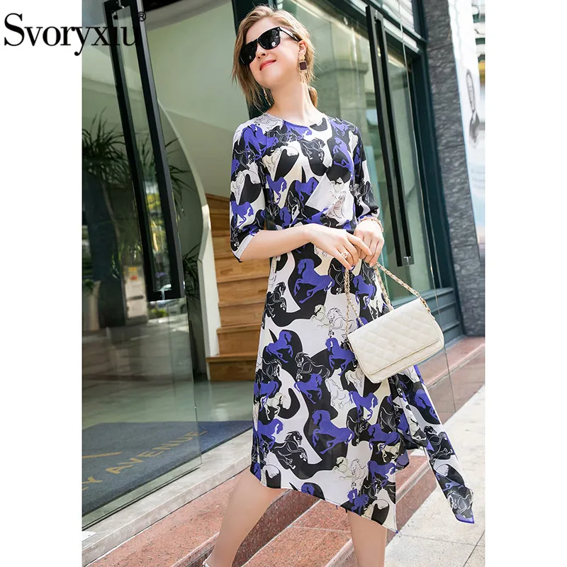 Svoryxiu Runway Designer Summer Vintage Silk Dresses Women's Fashion Half Sleeve Cartoon Horse Print Asymmetrical Dress 2020
Svoryxiu Runway Designer Summer Vintage Silk Dresses Women's Fashion Half Sleeve Cartoon Horse Print Asymmetrical Dress 2020