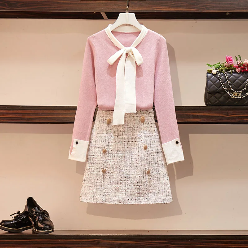 2019 Autumn Women Long Sleeves Bow Knitted Tops + Tweed Skirt 2 pcs Sets Fashion Girls Suits A1847
2019 Autumn Women Long Sleeves Bow Knitted Tops + Tweed Skirt 2 pcs Sets Fashion Girls Suits A1847