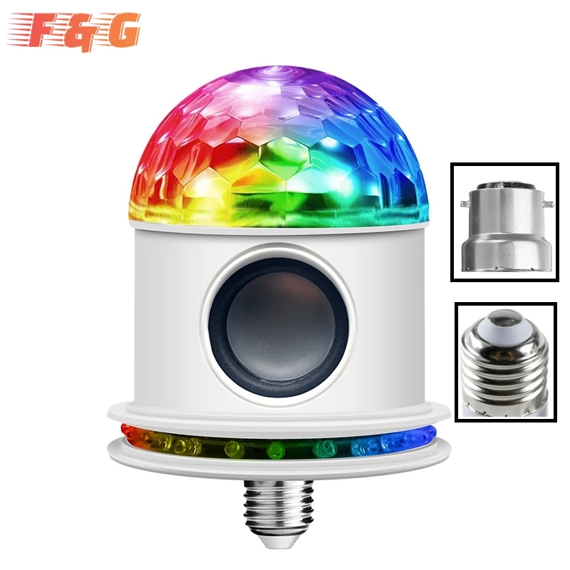 Фото Светодиодные диско-лампы 10 Вт портативные Bluetooth колонки E27 B22 разноцветные