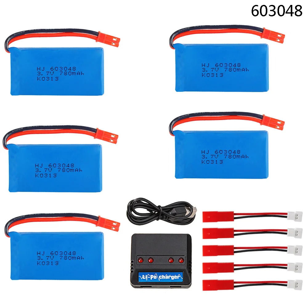 

3.7V 780mAh Lipo Battery 603048 and 5in1 Charger For WLtoys V626 V636 V686 X250 Q222 V686G RC quadrocopter parts 3.7V battery 1S