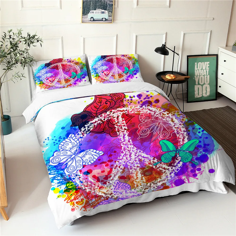 Bedroom Comforter Set Vivid Print Colourful Peace Symbol Pattern Double Bedspread With Pillowcases Fabic Duvet Cover
Bedroom Comforter Set Vivid Print Colourful Peace Symbol Pattern Double Bedspread With Pillowcases Fabic Duvet Cover