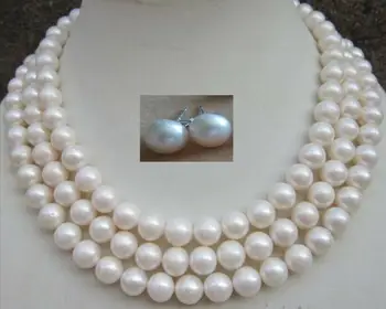 3 Rows 8-9mm White Cultured Pearl Beads Necklace 17"-19" + Earrings Set 
3 Rows 8-9mm White Cultured Pearl Beads Necklace 17"-19" + Earrings Set