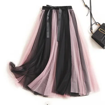 Women mesh skirts summer 2020 elastic waist bow tie color block blue black pink skirt sheer
Women mesh skirts summer 2020 elastic waist bow tie color block blue black pink skirt sheer
