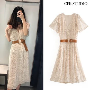 Za Women Mididress with V-neck Dot Print Short Sleeve Free Belt Loose A-line Chiffon Dress Femme 2020 New Summer Cream Dress
Za Women Mididress with V-neck Dot Print Short Sleeve Free Belt Loose A-line Chiffon Dress Femme 2020 New Summer Cream Dress