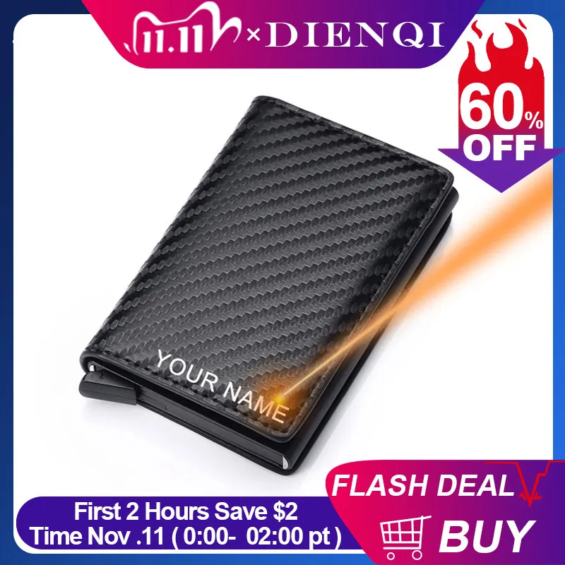 

DIENQI Carbon Fiber Card Holder Wallets Men Brand Rfid Black Magic Trifold Leather Slim Mini Wallet Small Money Bag Male Purses