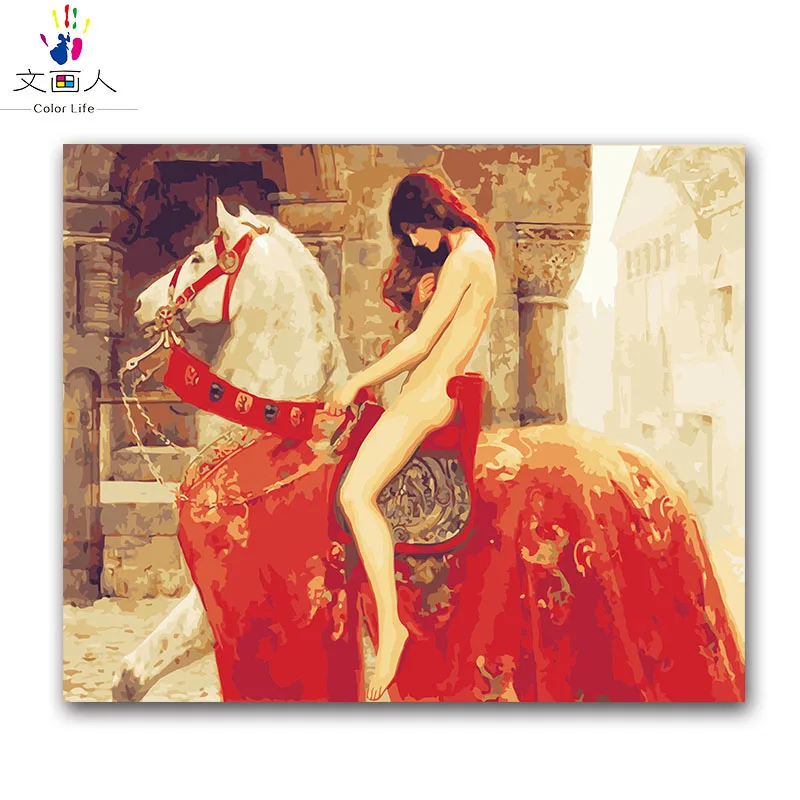 Фото Картина Раскраска по номерам леди Годия на коне картины краски рисунок с цветами