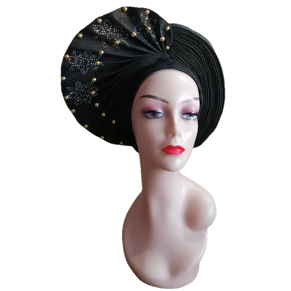 

Hottest Gele Headtie Already Made Aso Oke Nigeria For Traditional Marriage African Headtie Bonnet Turbans Head Wrap 1pcs/pack