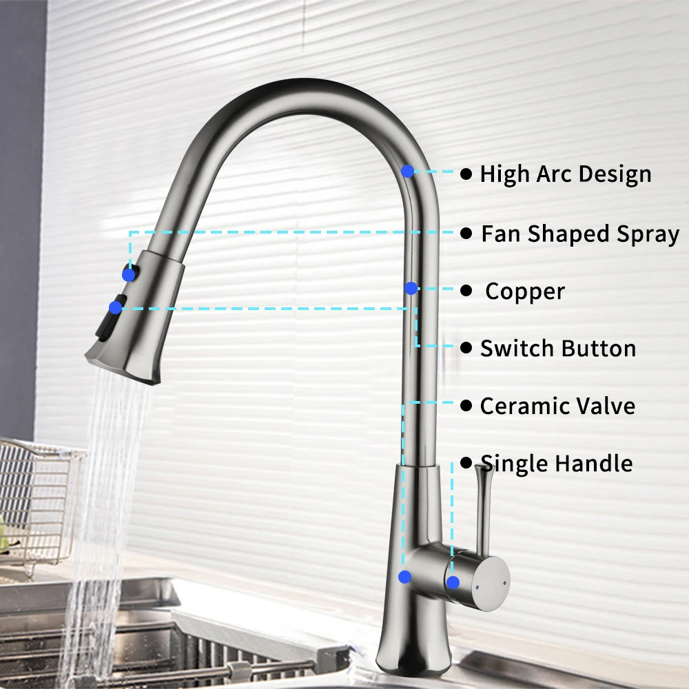 Pull Out Kitchen Bathroom Faucets with 3 Spray Modes High Arc Basin Sink Faucets Pull Down Sprayer 360 Degree Single Handle Tap
Pull Out Kitchen Bathroom Faucets with 3 Spray Modes High Arc Basin Sink Faucets Pull Down Sprayer 360 Degree Single Handle Tap