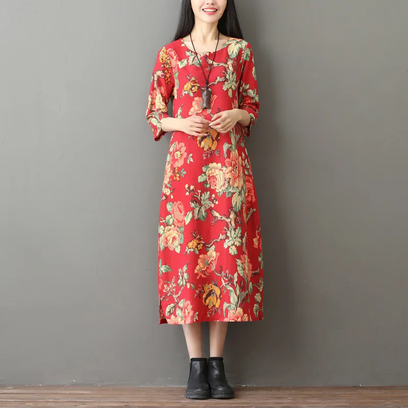 Ethnic-Style Large Size Dress Loose-Fit Mid-length Cotton Linen Floral Printed Dress Women's 2019 Spring New Style Flax A- line
Ethnic-Style Large Size Dress Loose-Fit Mid-length Cotton Linen Floral Printed Dress Women's 2019 Spring New Style Flax A- line