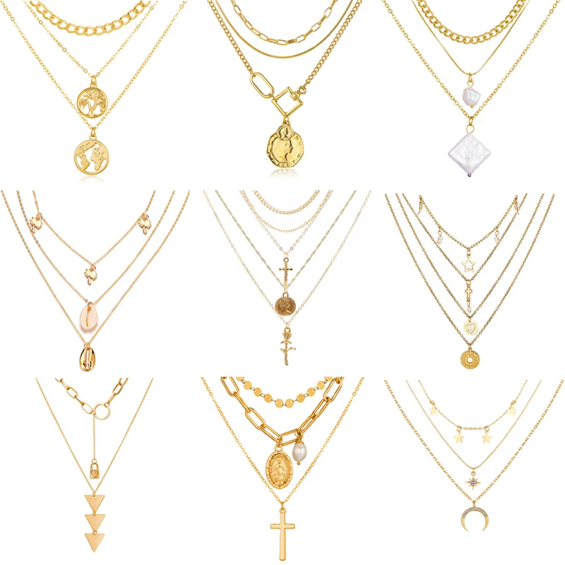 Hot Sale Gold Multilayer Chain Necklace Women New Bohemian Pendant Shell Pearl Cross Necklaces Ethnic Female Fashion Jewelry
Hot Sale Gold Multilayer Chain Necklace Women New Bohemian Pendant Shell Pearl Cross Necklaces Ethnic Female Fashion Jewelry