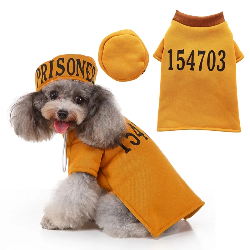 Pet Halloween Cosplay Costume Funny Prisoner's Garb With Numbers Set 2-legged Coat And Hat For Dogs, Yellow
Pet Halloween Cosplay Costume Funny Prisoner's Garb With Numbers Set 2-legged Coat And Hat For Dogs, Yellow