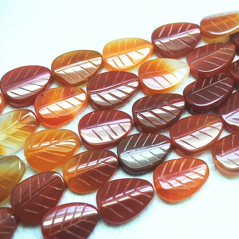 

10pcs nature carnelian stone beads stone strings red agate stone for women bracelets making carving leafs shape 15x20mm