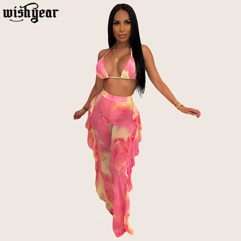 Tie Dye Print Mesh Summer Beach Two Piece Set with Panties Women Sexy Bra Halter Crop Top Ruffle Wide Leg Pants Clubwear Oufits
Tie Dye Print Mesh Summer Beach Two Piece Set with Panties Women Sexy Bra Halter Crop Top Ruffle Wide Leg Pants Clubwear Oufits