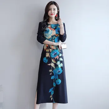 Women Fashion Flower Print Dress Retro Round Neck Floral Dress Long Sleeve Slim Split Dress
Women Fashion Flower Print Dress Retro Round Neck Floral Dress Long Sleeve Slim Split Dress