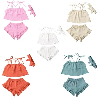 Summer Toddler Baby Girls Clothing Kids Girl Halter Ruffles Lace Up Layered Top+Shorts +Headband Baby 3Pcs Cotton Linen Outfit
Summer Toddler Baby Girls Clothing Kids Girl Halter Ruffles Lace Up Layered Top+Shorts +Headband Baby 3Pcs Cotton Linen Outfit