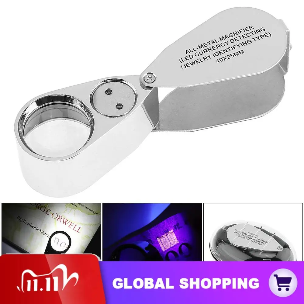 Metal Foldable Portable Magnifier Eye Loupe 40X Magnifying Glass with LED UV Light Lamp for Jewelry Diamond Banknote Checking
Metal Foldable Portable Magnifier Eye Loupe 40X Magnifying Glass with LED UV Light Lamp for Jewelry Diamond Banknote Checking