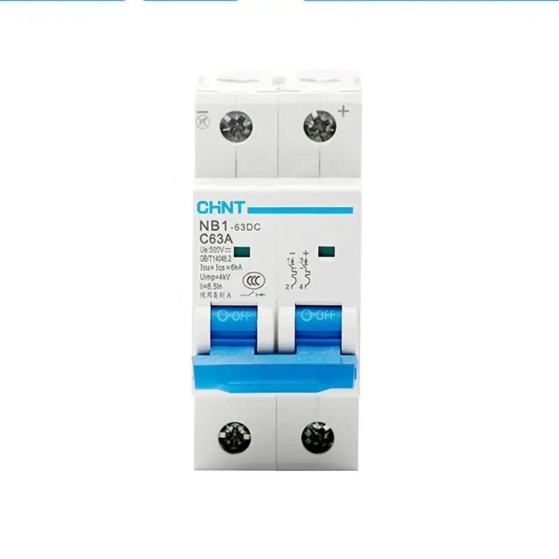 CHINT DC Circuit Breaker NB1-63DC 2P DC500V 6KA C1A 2A 3A 4A 5A 6A 10A 16A 20A 25A 32A 40A 50A 63A Mini DC Circuit Breaker
CHINT DC Circuit Breaker NB1-63DC 2P DC500V 6KA C1A 2A 3A 4A 5A 6A 10A 16A 20A 25A 32A 40A 50A 63A Mini DC Circuit Breaker