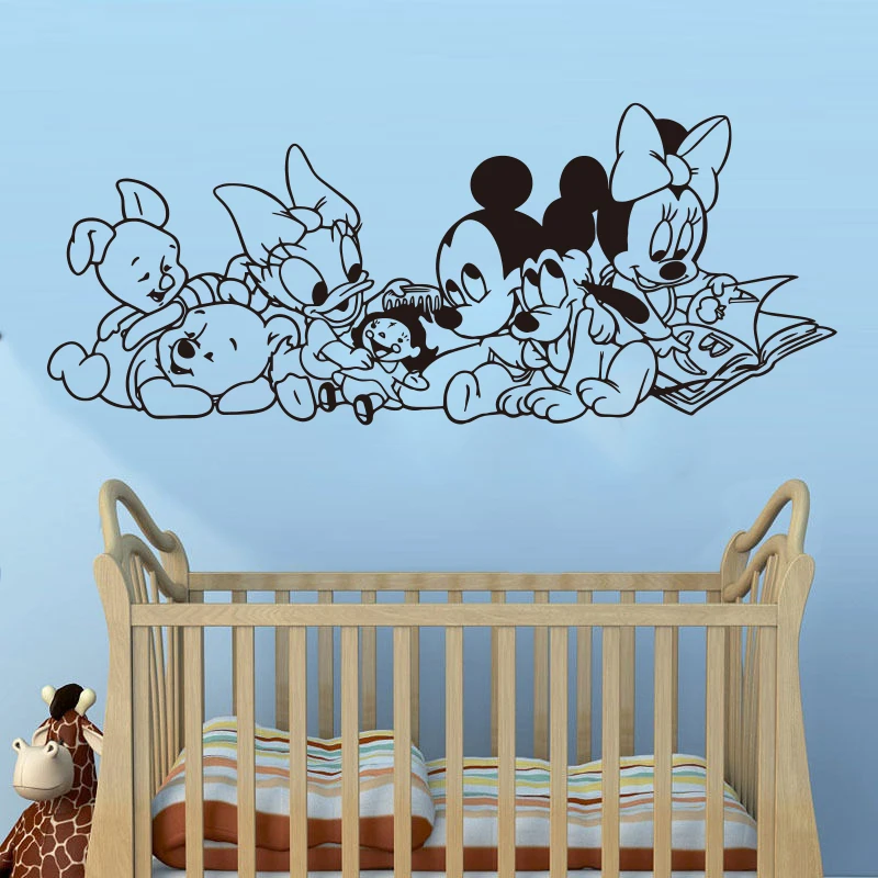 

Disney Mickey Mouse winne Cartoon Baby Characters Vinyl wall stickers for kids rooms accessories Wall Art Decor Wall Decals S