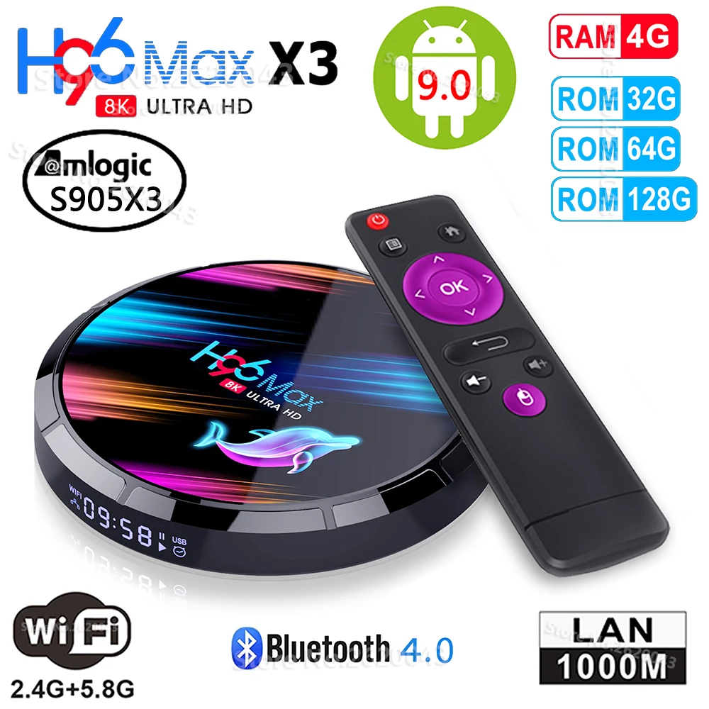 H96 MAX X3 Amlogic S905X3 Smart Android 9.0 TV BOX 4GB RAM 32GB 64GB 128GB ROM 1000M 2.4G 5G wifi Bluetooth 8K 4K HD Set Top Box
H96 MAX X3 Amlogic S905X3 Smart Android 9.0 TV BOX 4GB RAM 32GB 64GB 128GB ROM 1000M 2.4G 5G wifi Bluetooth 8K 4K HD Set Top Box