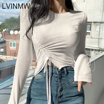 LVINMW Drawstring Pleated Solid O Neck Long Sleeve Top Women Bow Slim Chic Casual Navel Cropped Tops Basic Irregular T Shirts
LVINMW Drawstring Pleated Solid O Neck Long Sleeve Top Women Bow Slim Chic Casual Navel Cropped Tops Basic Irregular T Shirts