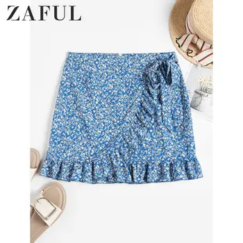 

ZAFUL Tiny Floral Ruffles Overlap Skirt Mini Skirt Zipper Fly A Line Skirt Printed Ditsy Women'S Skirts Daily 2020 Spring Summer