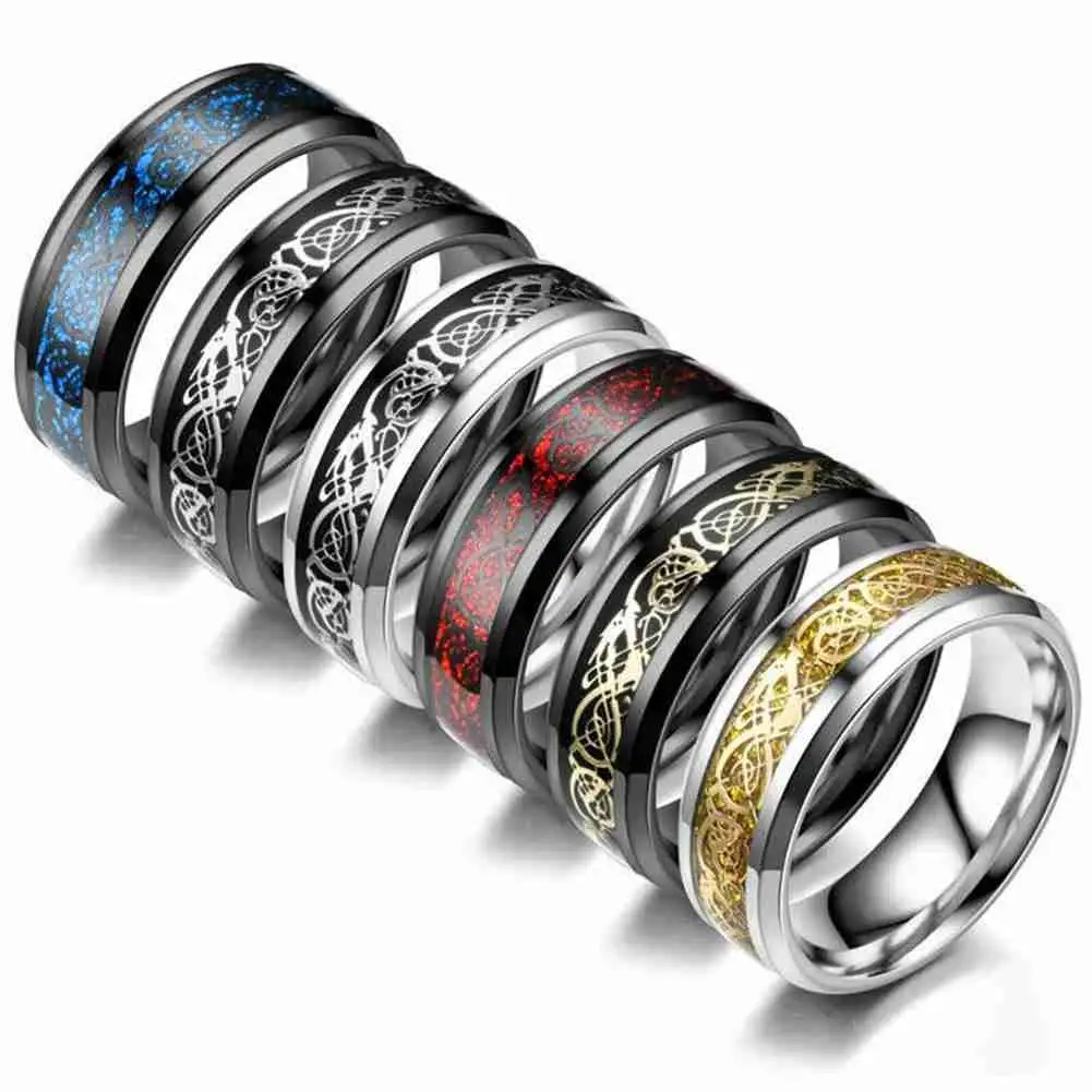 Steel Rings Gold Silver Color Dragon Pattern Wedding Engagement Bands Comfort Fit | Украшения и аксессуары