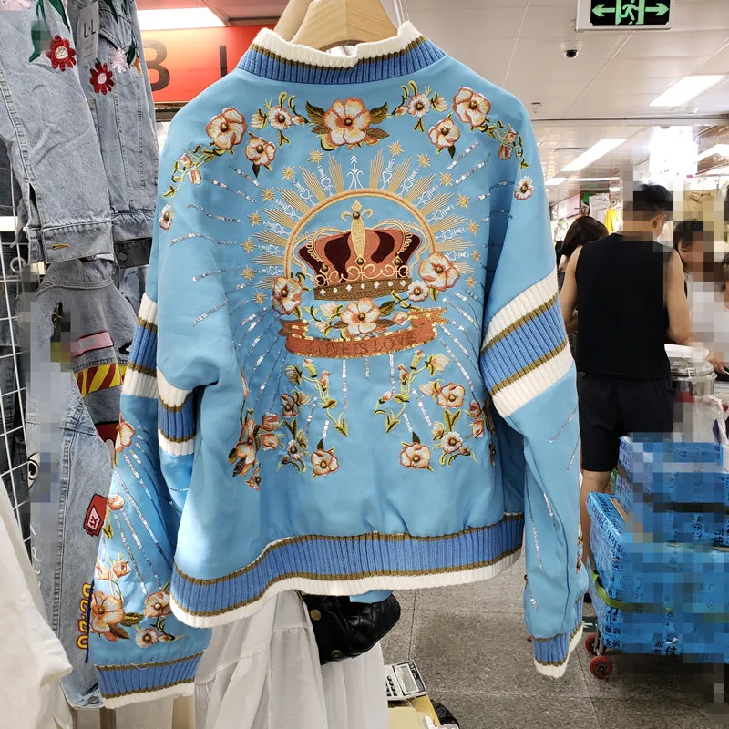 Light Blue Baseball Jacket Women 2019 Spring Autumn Diamond Heavy Industry Sequins Small Two-sided Wear Coat Basic Bomber Jacket
Light Blue Baseball Jacket Women 2019 Spring Autumn Diamond Heavy Industry Sequins Small Two-sided Wear Coat Basic Bomber Jacket