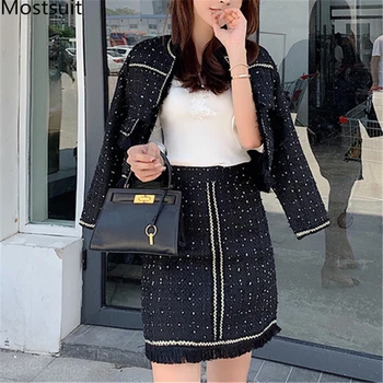 Autumn Winter Black Vintage Ladies 2 Piece Sets Outfits Women Jacekt Coat + Pencil Skirt Suits Elegant Fashion 2 Pcs Sets 2019 
Autumn Winter Black Vintage Ladies 2 Piece Sets Outfits Women Jacekt Coat + Pencil Skirt Suits Elegant Fashion 2 Pcs Sets 2019