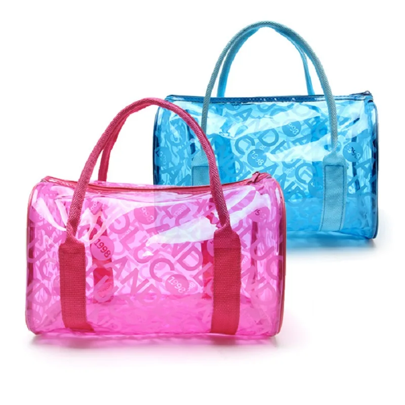 

Women Fashion Waterproof Monogram Jelly PVC Small Barrel Shape Summer Swimming Handbag Ladies Zipper Lock Mini Duffle Bag