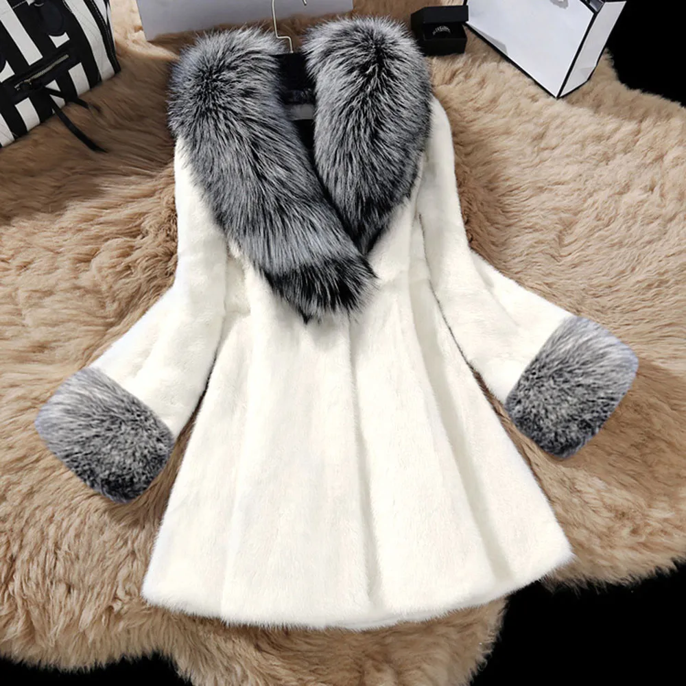 2020 new Women Overcoat Long Section Of Imitation Mink Fox Slim fit Coat With Cap Fur chaqueta mujer | Женская одежда